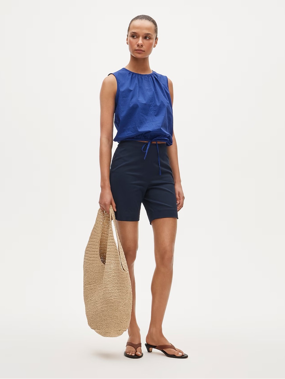 J.Crew Drawstring-waist tank top in sateen in brilliant indigo